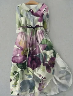 Women's Midi Dress Shift Dress Vacation Casual Boho Daily Holiday Tea Party Regular Fit Floral Graphic Half Sleeve Lapel Pink Purple Orange Green Summer Spring Women Casual Dress