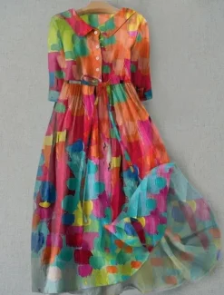 Women's Midi Dress Shift Dress Casual Daily Regular Fit Graphic Geometric Half Sleeve Lapel Pink Blue Green Summer Spring Women Casual Dress