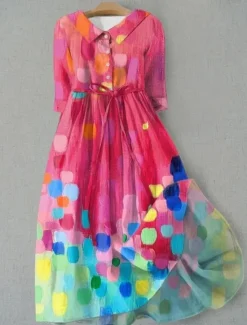 Women's Midi Dress Shift Dress Casual Daily Regular Fit Graphic Geometric Half Sleeve Lapel Pink Blue Green Summer Spring Women Casual Dress