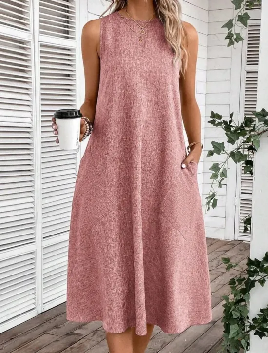 Online Women's Midi Dress Shift Dress Summer Dress Casual Daily Regular Fit Solid Color Sleeveless Crew Neck Pink Navy Blue Blue Summer Women Sundresses