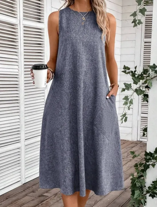 Online Women's Midi Dress Shift Dress Summer Dress Casual Daily Regular Fit Solid Color Sleeveless Crew Neck Pink Navy Blue Blue Summer Women Sundresses