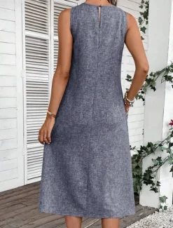Online Women's Midi Dress Shift Dress Summer Dress Casual Daily Regular Fit Solid Color Sleeveless Crew Neck Pink Navy Blue Blue Summer Women Sundresses