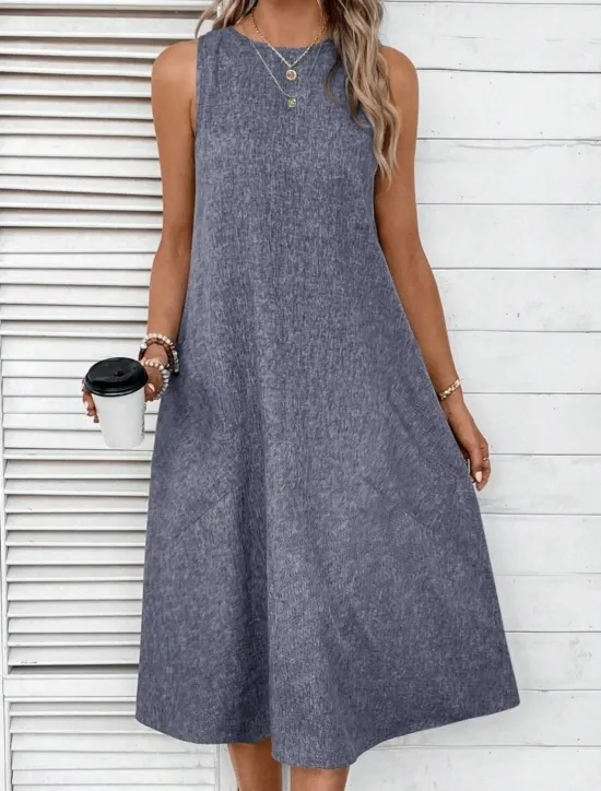 Online Women's Midi Dress Shift Dress Summer Dress Casual Daily Regular Fit Solid Color Sleeveless Crew Neck Pink Navy Blue Blue Summer Women Sundresses