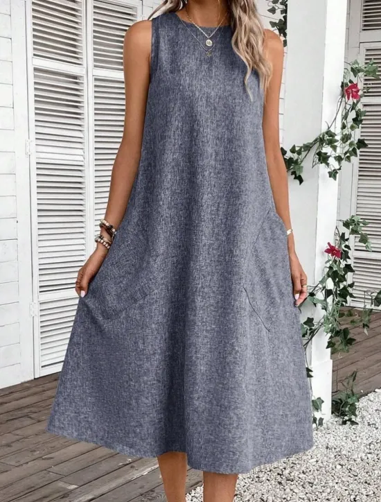 Online Women's Midi Dress Shift Dress Summer Dress Casual Daily Regular Fit Solid Color Sleeveless Crew Neck Pink Navy Blue Blue Summer Women Sundresses