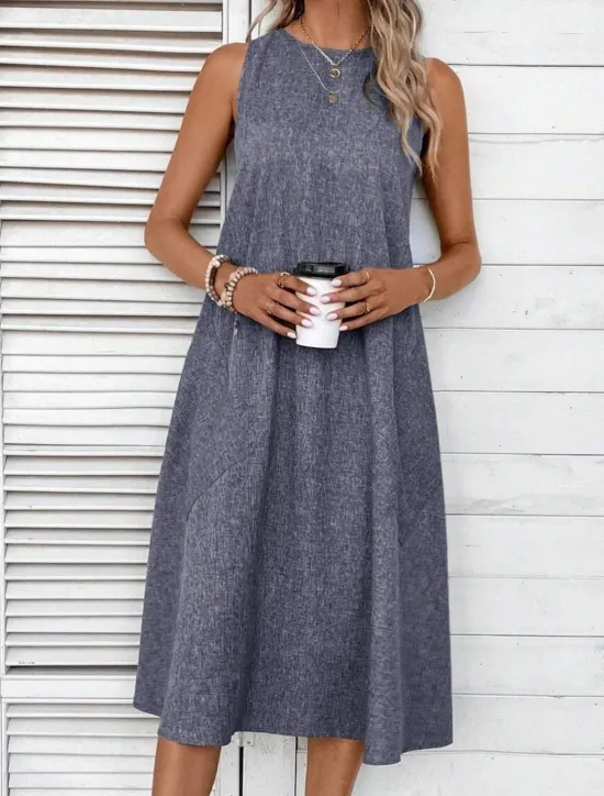 Online Women's Midi Dress Shift Dress Summer Dress Casual Daily Regular Fit Solid Color Sleeveless Crew Neck Pink Navy Blue Blue Summer Women Sundresses