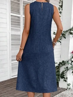 Online Women's Midi Dress Shift Dress Summer Dress Casual Daily Regular Fit Solid Color Sleeveless Crew Neck Pink Navy Blue Blue Summer Women Sundresses