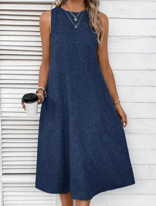 Online Women's Midi Dress Shift Dress Summer Dress Casual Daily Regular Fit Solid Color Sleeveless Crew Neck Pink Navy Blue Blue Summer Women Sundresses