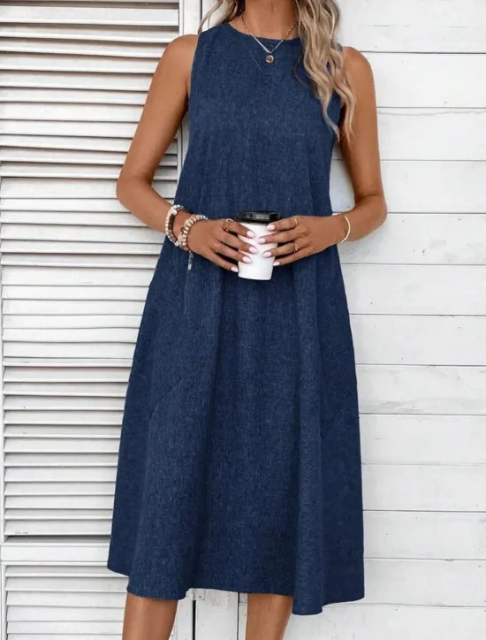 Online Women's Midi Dress Shift Dress Summer Dress Casual Daily Regular Fit Solid Color Sleeveless Crew Neck Pink Navy Blue Blue Summer Women Sundresses