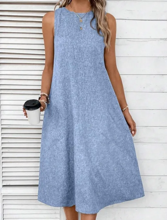 Online Women's Midi Dress Shift Dress Summer Dress Casual Daily Regular Fit Solid Color Sleeveless Crew Neck Pink Navy Blue Blue Summer Women Sundresses