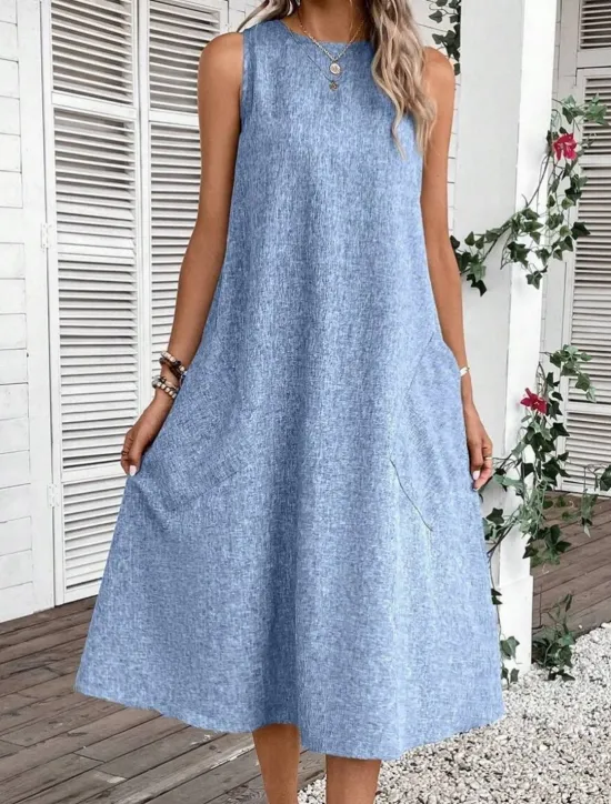 Online Women's Midi Dress Shift Dress Summer Dress Casual Daily Regular Fit Solid Color Sleeveless Crew Neck Pink Navy Blue Blue Summer Women Sundresses