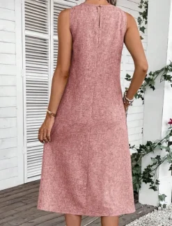 Online Women's Midi Dress Shift Dress Summer Dress Casual Daily Regular Fit Solid Color Sleeveless Crew Neck Pink Navy Blue Blue Summer Women Sundresses