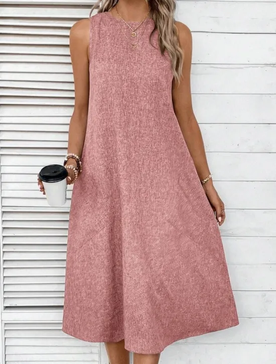 Online Women's Midi Dress Shift Dress Summer Dress Casual Daily Regular Fit Solid Color Sleeveless Crew Neck Pink Navy Blue Blue Summer Women Sundresses