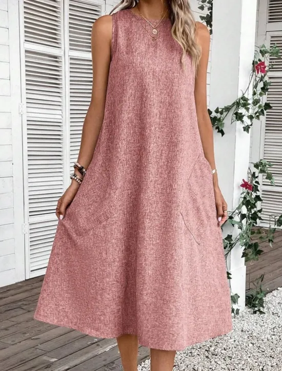 Online Women's Midi Dress Shift Dress Summer Dress Casual Daily Regular Fit Solid Color Sleeveless Crew Neck Pink Navy Blue Blue Summer Women Sundresses