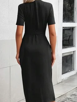 Sale Women's Midi Dress Shirt Dress Fashion Modern Vacation Going out Weekend Regular Fit Plain Short Sleeve Shirt Collar Black Pink Blue Khaki Summer Women T Shirt Dresses