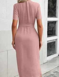 Sale Women's Midi Dress Shirt Dress Fashion Modern Vacation Going out Weekend Regular Fit Plain Short Sleeve Shirt Collar Black Pink Blue Khaki Summer Women T Shirt Dresses