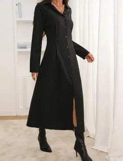 Hot Women's Midi Dress Shirt Dress Casual Dress Fashion Modern Daily Date Weekend Regular Fit Plain Long Sleeve Shirt Collar Summer Spring Women Cocktail Dress