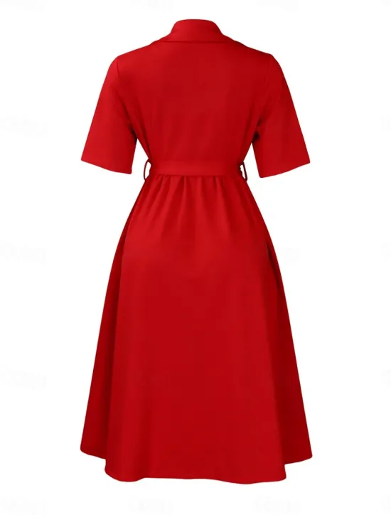 New Women's Midi Dress Shirt Dress A Line Dress Elegant Formal Work Regular Fit Plain Half Sleeve Shirt Collar Red Royal Blue Apricot Summer Women Work Dresses