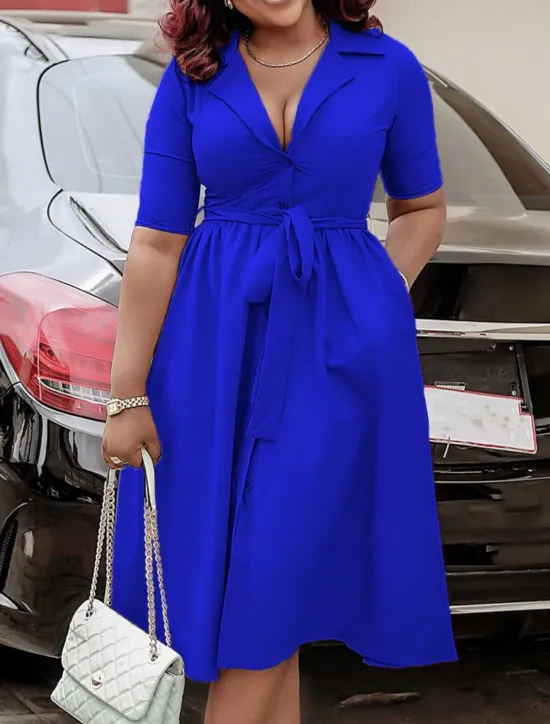 New Women's Midi Dress Shirt Dress A Line Dress Elegant Formal Work Regular Fit Plain Half Sleeve Shirt Collar Red Royal Blue Apricot Summer Women Work Dresses