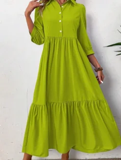 Sale Women's Midi Dress Shirt Dress Fashion Modern Outdoor Vacation Holiday Regular Fit Plain 3/4 Length Sleeve Shirt Collar Black Green Light Blue Summer Women Vacation Dresses