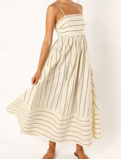 Hot Women's Midi Dress Slip Dress Classic Modern Outdoor Vacation Holiday Regular Fit Striped Sleeveless Spaghetti Strap Yellow Light Green Wine Red Summer Women Casual Dress