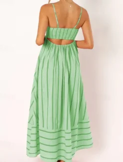 Hot Women's Midi Dress Slip Dress Classic Modern Outdoor Vacation Holiday Regular Fit Striped Sleeveless Spaghetti Strap Yellow Light Green Wine Red Summer Women Casual Dress