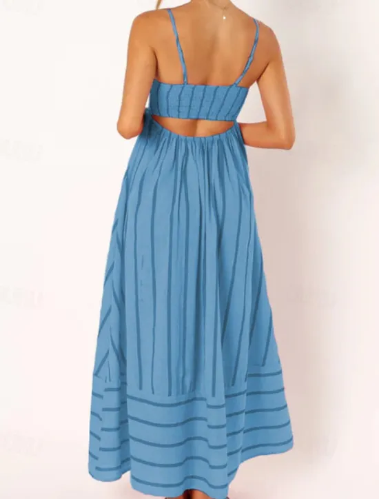 Hot Women's Midi Dress Slip Dress Classic Modern Outdoor Vacation Holiday Regular Fit Striped Sleeveless Spaghetti Strap Yellow Light Green Wine Red Summer Women Casual Dress