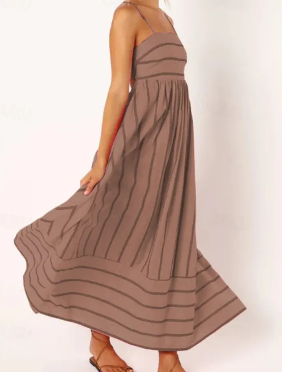 Hot Women's Midi Dress Slip Dress Classic Modern Outdoor Vacation Holiday Regular Fit Striped Sleeveless Spaghetti Strap Yellow Light Green Wine Red Summer Women Casual Dress