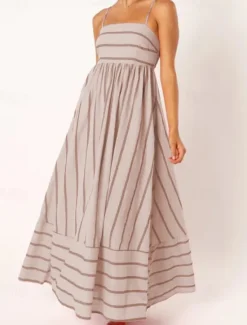 Hot Women's Midi Dress Slip Dress Classic Modern Outdoor Vacation Holiday Regular Fit Striped Sleeveless Spaghetti Strap Yellow Light Green Wine Red Summer Women Casual Dress