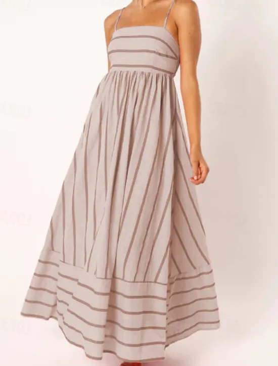 Hot Women's Midi Dress Slip Dress Classic Modern Outdoor Vacation Holiday Regular Fit Striped Sleeveless Spaghetti Strap Yellow Light Green Wine Red Summer Women Casual Dress