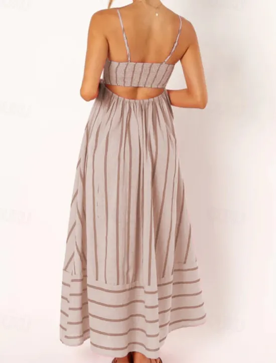 Hot Women's Midi Dress Slip Dress Classic Modern Outdoor Vacation Holiday Regular Fit Striped Sleeveless Spaghetti Strap Yellow Light Green Wine Red Summer Women Casual Dress