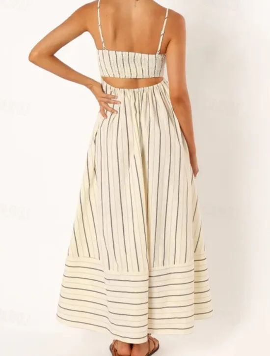 Hot Women's Midi Dress Slip Dress Classic Modern Outdoor Vacation Holiday Regular Fit Striped Sleeveless Spaghetti Strap Yellow Light Green Wine Red Summer Women Casual Dress