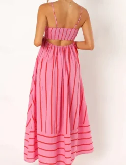 Hot Women's Midi Dress Slip Dress Classic Modern Outdoor Vacation Holiday Regular Fit Striped Sleeveless Spaghetti Strap Yellow Light Green Wine Red Summer Women Casual Dress