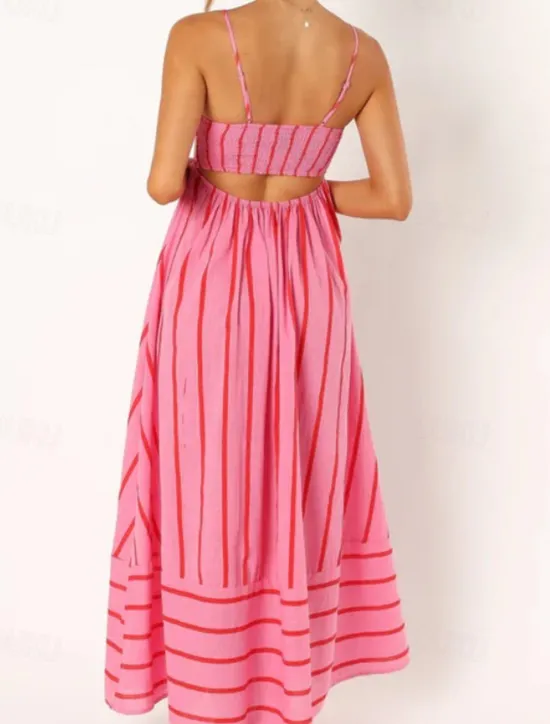 Hot Women's Midi Dress Slip Dress Classic Modern Outdoor Vacation Holiday Regular Fit Striped Sleeveless Spaghetti Strap Yellow Light Green Wine Red Summer Women Casual Dress