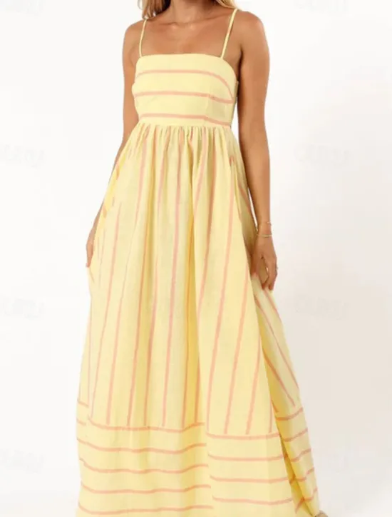 Hot Women's Midi Dress Slip Dress Classic Modern Outdoor Vacation Holiday Regular Fit Striped Sleeveless Spaghetti Strap Yellow Light Green Wine Red Summer Women Casual Dress