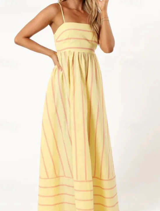 Hot Women's Midi Dress Slip Dress Classic Modern Outdoor Vacation Holiday Regular Fit Striped Sleeveless Spaghetti Strap Yellow Light Green Wine Red Summer Women Casual Dress