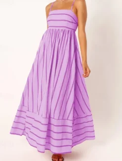 Hot Women's Midi Dress Slip Dress Classic Modern Outdoor Vacation Holiday Regular Fit Striped Sleeveless Spaghetti Strap Yellow Light Green Wine Red Summer Women Casual Dress