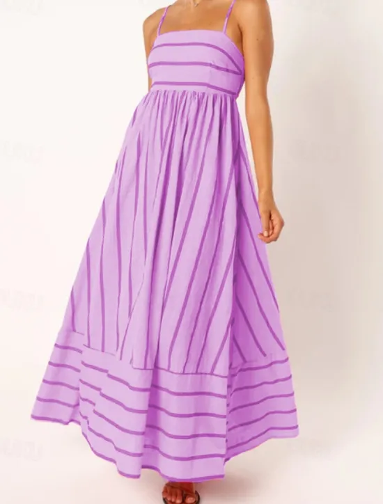 Hot Women's Midi Dress Slip Dress Classic Modern Outdoor Vacation Holiday Regular Fit Striped Sleeveless Spaghetti Strap Yellow Light Green Wine Red Summer Women Casual Dress