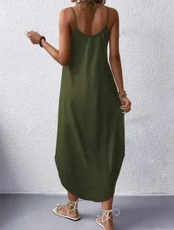 Best Women's Midi Dress Stylish Basic Sexy Vacation Daily Regular Fit Plain Sleeveless V Neck Black Wine Army Green Summer Women Vacation Dresses