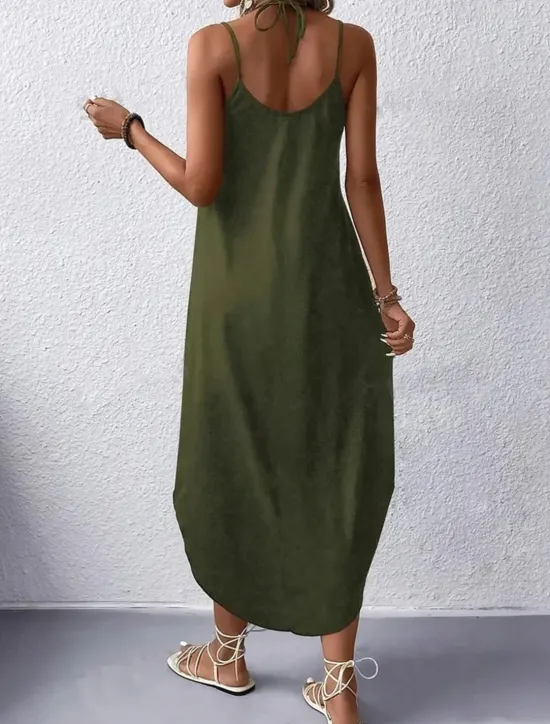 Best Women's Midi Dress Stylish Basic Sexy Vacation Daily Regular Fit Plain Sleeveless V Neck Black Wine Army Green Summer Women Vacation Dresses