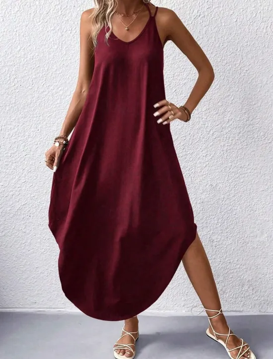Best Women's Midi Dress Stylish Basic Sexy Vacation Daily Regular Fit Plain Sleeveless V Neck Black Wine Army Green Summer Women Vacation Dresses