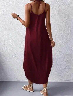 Best Women's Midi Dress Stylish Basic Sexy Vacation Daily Regular Fit Plain Sleeveless V Neck Black Wine Army Green Summer Women Vacation Dresses