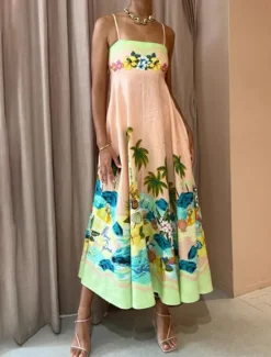 Discount Women's Midi Dress Summer Dress Slip Dress Print Dress Fashion Classic Vacation Beach Weekend Regular Fit Tropical Sleeveless Spaghetti Strap Summer Women Vacation Dresses