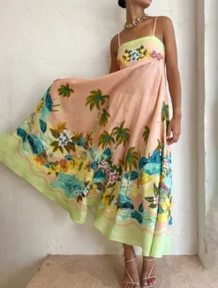 Discount Women's Midi Dress Summer Dress Slip Dress Print Dress Fashion Classic Vacation Beach Weekend Regular Fit Tropical Sleeveless Spaghetti Strap Summer Women Vacation Dresses