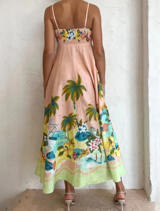 Discount Women's Midi Dress Summer Dress Slip Dress Print Dress Fashion Classic Vacation Beach Weekend Regular Fit Tropical Sleeveless Spaghetti Strap Summer Women Vacation Dresses