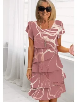 Online Women's Midi Dress Summer Dress Print Dress Elegant Daily Regular Fit Floral Geometric Short Sleeve Crew Neck Light Yellow Light Pink Bright pink Pink Summer Women Floral Dresses