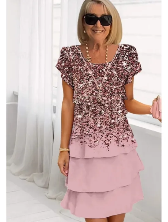 Online Women's Midi Dress Summer Dress Print Dress Elegant Daily Regular Fit Floral Geometric Short Sleeve Crew Neck Light Yellow Light Pink Bright pink Pink Summer Women Floral Dresses