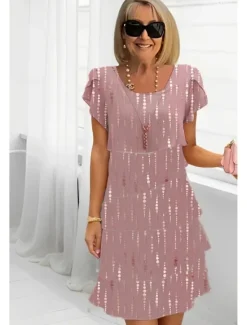 Online Women's Midi Dress Summer Dress Print Dress Elegant Daily Regular Fit Floral Geometric Short Sleeve Crew Neck Light Yellow Light Pink Bright pink Pink Summer Women Floral Dresses