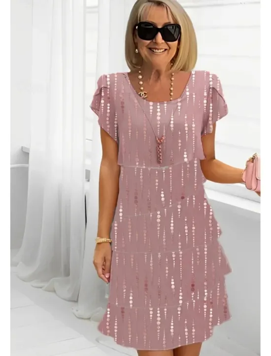 Online Women's Midi Dress Summer Dress Print Dress Elegant Daily Regular Fit Floral Geometric Short Sleeve Crew Neck Light Yellow Light Pink Bright pink Pink Summer Women Floral Dresses