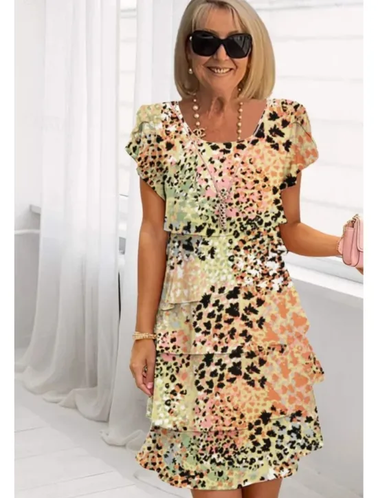 Online Women's Midi Dress Summer Dress Print Dress Elegant Daily Regular Fit Floral Geometric Short Sleeve Crew Neck Light Yellow Light Pink Bright pink Pink Summer Women Floral Dresses
