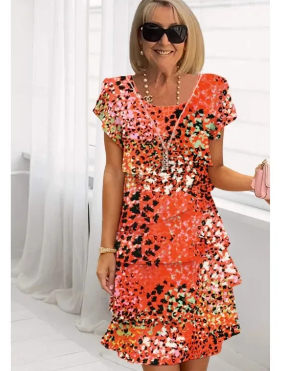 Online Women's Midi Dress Summer Dress Print Dress Elegant Daily Regular Fit Floral Geometric Short Sleeve Crew Neck Light Yellow Light Pink Bright pink Pink Summer Women Floral Dresses